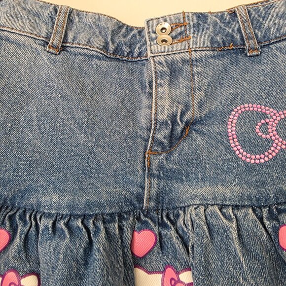 Hello Kitty Sanrio Womens Denim Pockets Ruffle Sequin Bling Mini Skirt Size L - Picture 2 of 8